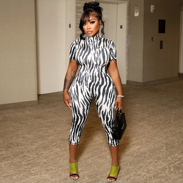 Print Short Sleeve Backless Tight Jumpsuit GDSF-D26JP191