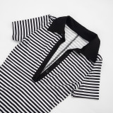 Stripe Print Lapel Seventh Jumpsuit MXBF-D26JP197