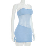 Mesh Patchwork Tube Top Mini Dress GDSF-D26DS211