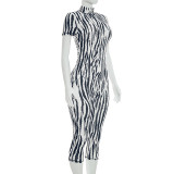 Print Short Sleeve Backless Tight Jumpsuit GDSF-D26JP191
