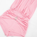Solid Color Halterneck Ruched Romper MXBF-J26RP238