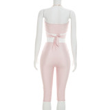 Solid Color Hollow Out Seventh Pants Two Piece Set GDSF-C26ST219