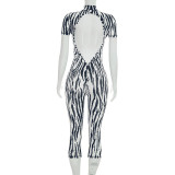 Print Short Sleeve Backless Tight Jumpsuit GDSF-D26JP191
