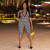 Stripe Print Lapel Seventh Jumpsuit MXBF-D26JP197