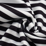 Stripe Print Lapel Seventh Jumpsuit MXBF-D26JP197