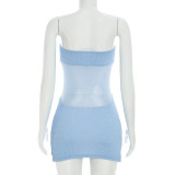 Mesh Patchwork Tube Top Mini Dress GDSF-D26DS211
