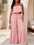 Solid Color Slint Top Wide Leg Pants 2 Piece Set HNIF-YY042