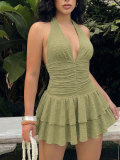 Solid Color V Neck Ruffles Mini Dress HNIF-ZM030