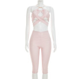 Solid Color Hollow Out Seventh Pants Two Piece Set GDSF-C26ST219