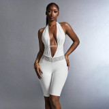 Lace Patchwork Deep V Neck Seventh Jumpsuit MXBF-J26JP216
