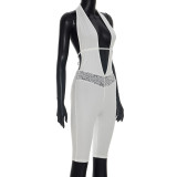 Lace Patchwork Deep V Neck Seventh Jumpsuit MXBF-J26JP216