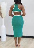 Sleeveless Contrast Color Hollow Out Midi Dress HNIF-MC028