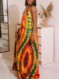 Print Halterneck Backless Loose Maxi Dress HNIF-YY037