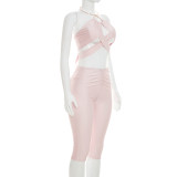 Solid Color Hollow Out Seventh Pants Two Piece Set GDSF-C26ST219