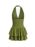 Solid Color V Neck Ruffles Mini Dress HNIF-ZM030