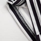 Stripe Print Lapel Seventh Jumpsuit MXBF-D26JP197