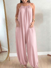 Solid Color Halterneck Backless Loose Jumpsuit HNIF-ZM026