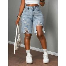 Diamond-Studded Solid-Color Denim Short OD-8784