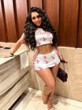 Letter Print T Shirt Bandage Short 2 Piece Set GFCF-1487