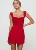 Solid Color Mesh Sling Ruched Mini Dress QMZF-18013