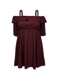 Plus Size Ruffles Off Shoulder Midi Dress GAWE-6764