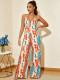 Plus Size V Neck Print Graffiti Print Sling Jumpsuit QMZF-1837