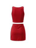 Contrast Color Vest Split Skirt Sport 2 Piece Set HNIF-SY034