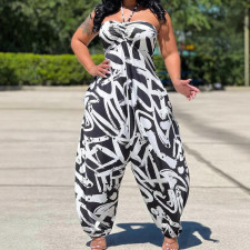Plus Size Print Halterneck Loose Jumpsuit QMZF-1887