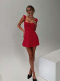 Solid Color Mesh Sling Ruched Mini Dress QMZF-18013
