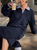 Stripe Lapel Long Sleeve Sweatshirt Long Skir Suit HNIF-ZM006