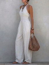 Solid Color Halterneck Loose Jumpsuit GWDS-260430