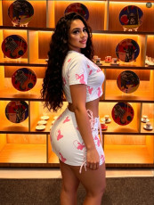 Letter Print T Shirt Bandage Short 2 Piece Set GFCF-1487