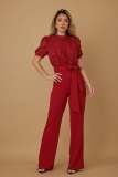 Short Sleeve Patchwork Wide Leg Jumpsuit OSM-4504
