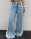 Lace Patchwork Denim Wide Leg Jeans OD-8785