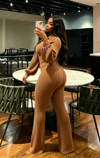 Solid Color Lantern-Sleeve Two Piece Pants Set NY-3938