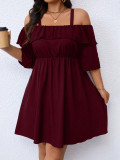 Plus Size Ruffles Off Shoulder Midi Dress GAWE-6764