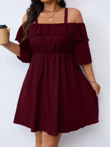 Plus Size Ruffles Off Shoulder Midi Dress GAWE-6764