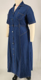 Plus Size Single Breasted Button Short Sleeve Denim Maxi Dress GDAM-218820