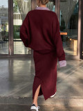 Stripe Lapel Long Sleeve Sweatshirt Long Skir Suit HNIF-ZM006