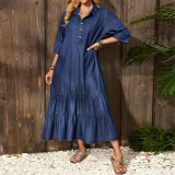 Denim Half Sleeve Loose Maxi Dress GDAM-218936
