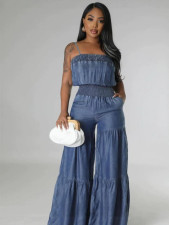 Fashion Sling Denim Wide Leg Jumpsuit GXRF-QC161