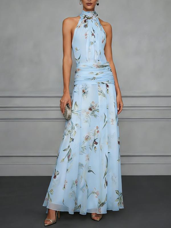 Halterneck Print Bow-tie Long Dress GWDS-260511