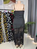 Plus Size Lace Patchwork Sling Maxi Dress GAWE-6760