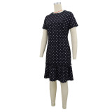 Polka Dot Print Zipper Midi Dress GYLY-11155-1