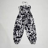 Plus Size Print Halterneck Loose Jumpsuit QMZF-1887