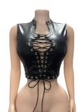 Solid Color Leather Bandage Top GFCF-1477