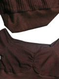 Off Shoulder Ruched Top Wide Leg Pants Suit HNIF-SY038