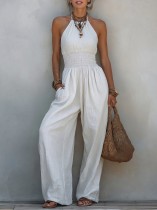 Solid Color Halterneck Loose Jumpsuit GWDS-260430
