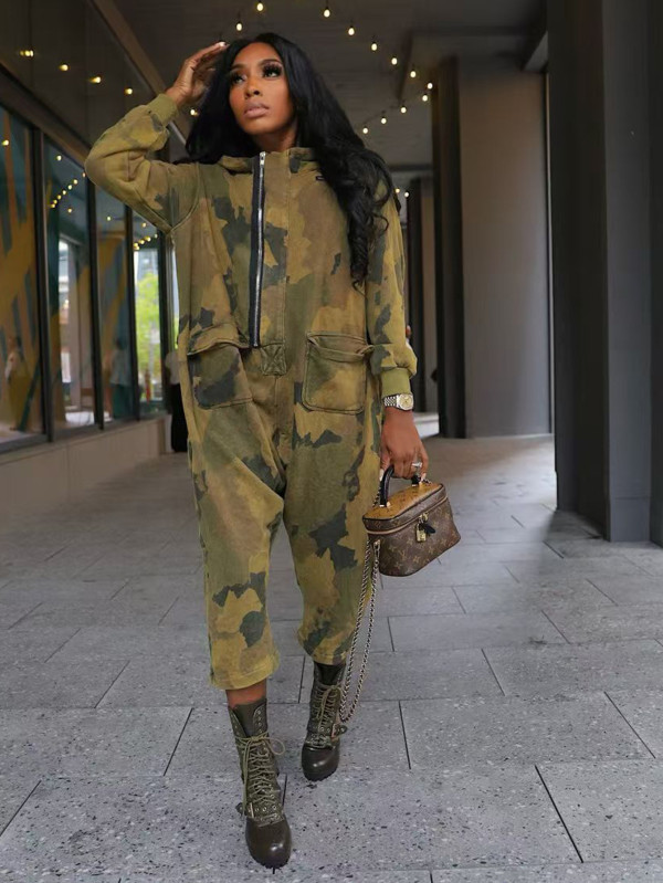 Camouflage Print Zipper Jumpsuit QMZF-18003