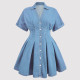 V Neck Short Sleeve Denim Mini Dress GDAM-218976